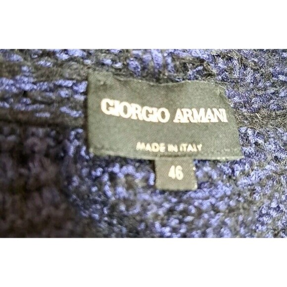 Giorgio Armani Cardigan Sweater Blue Black Womens 46 Open Waterfall Preppy Italy - Picture 9 of 12